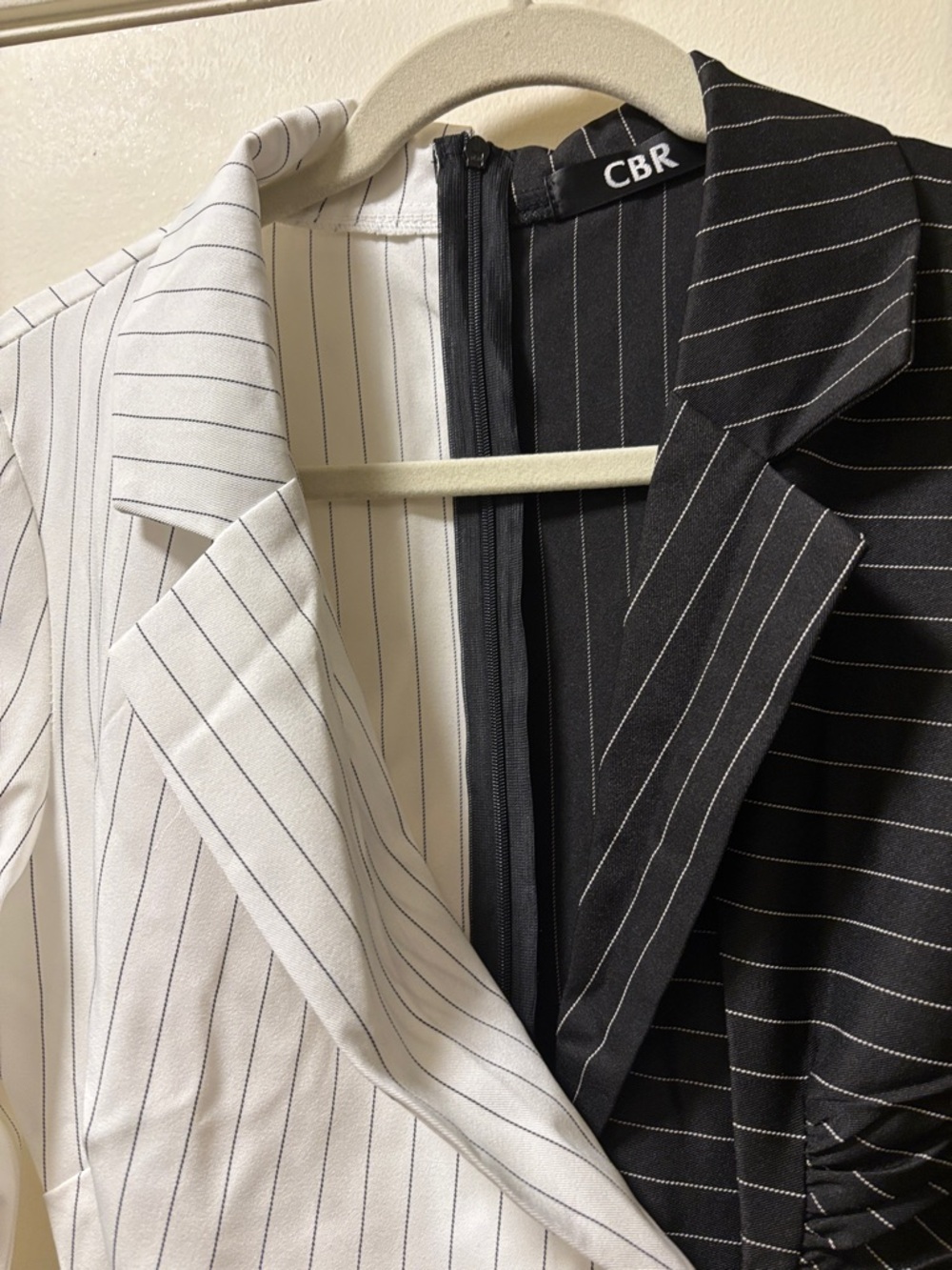 CBR Black and White Pinstripe Asymmetrical Blazer Dress - Picture 6 of 11